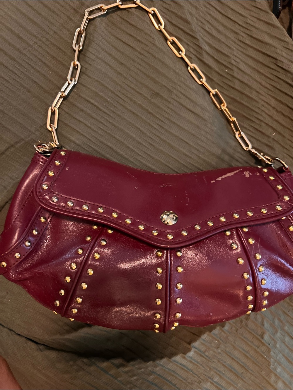 Maxx New York Burgundy Shoulder Bag with Gold Studs
